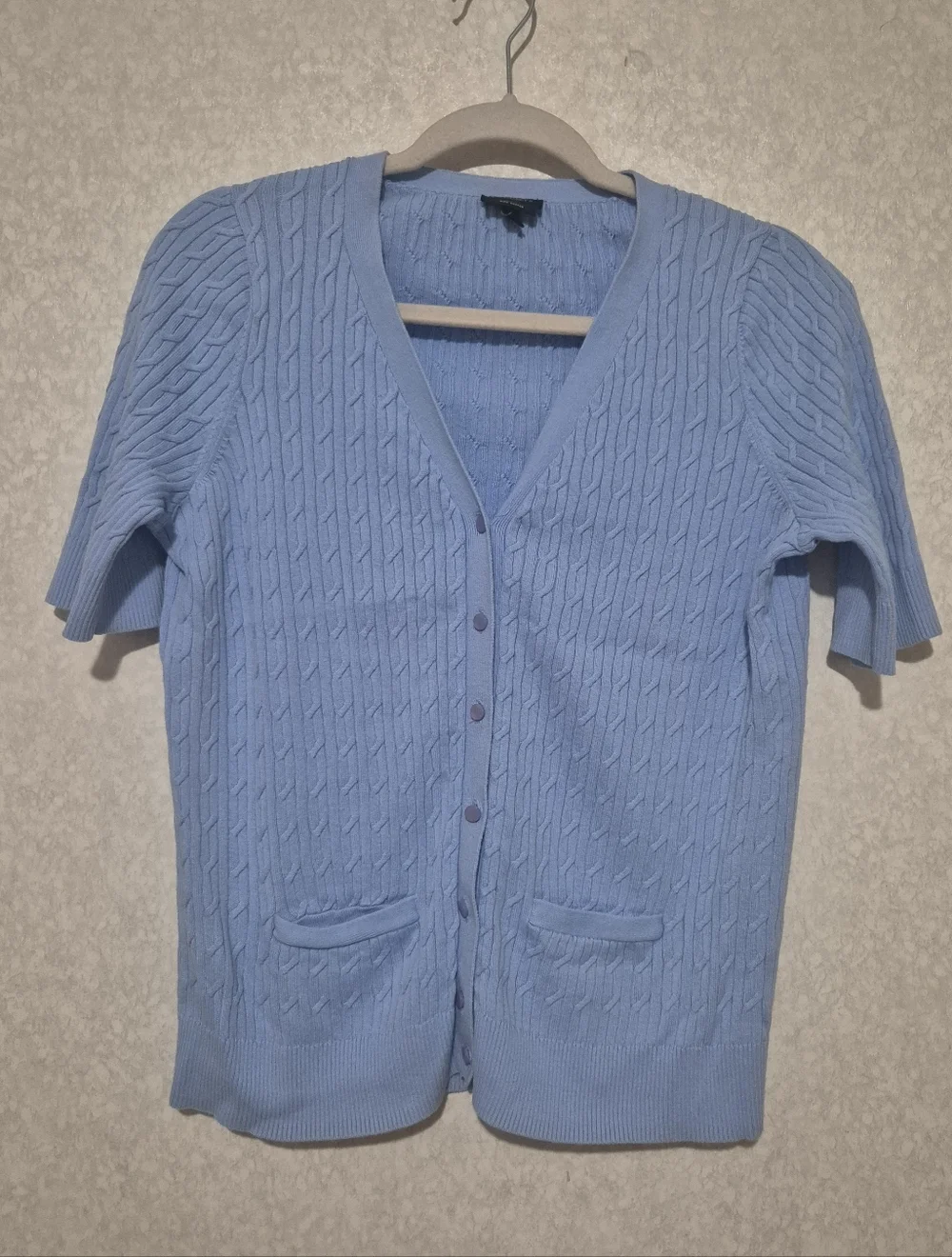 Talbots Light Blue Cable Knit V-Neck Short Sleeve Cardigan...Size:L
